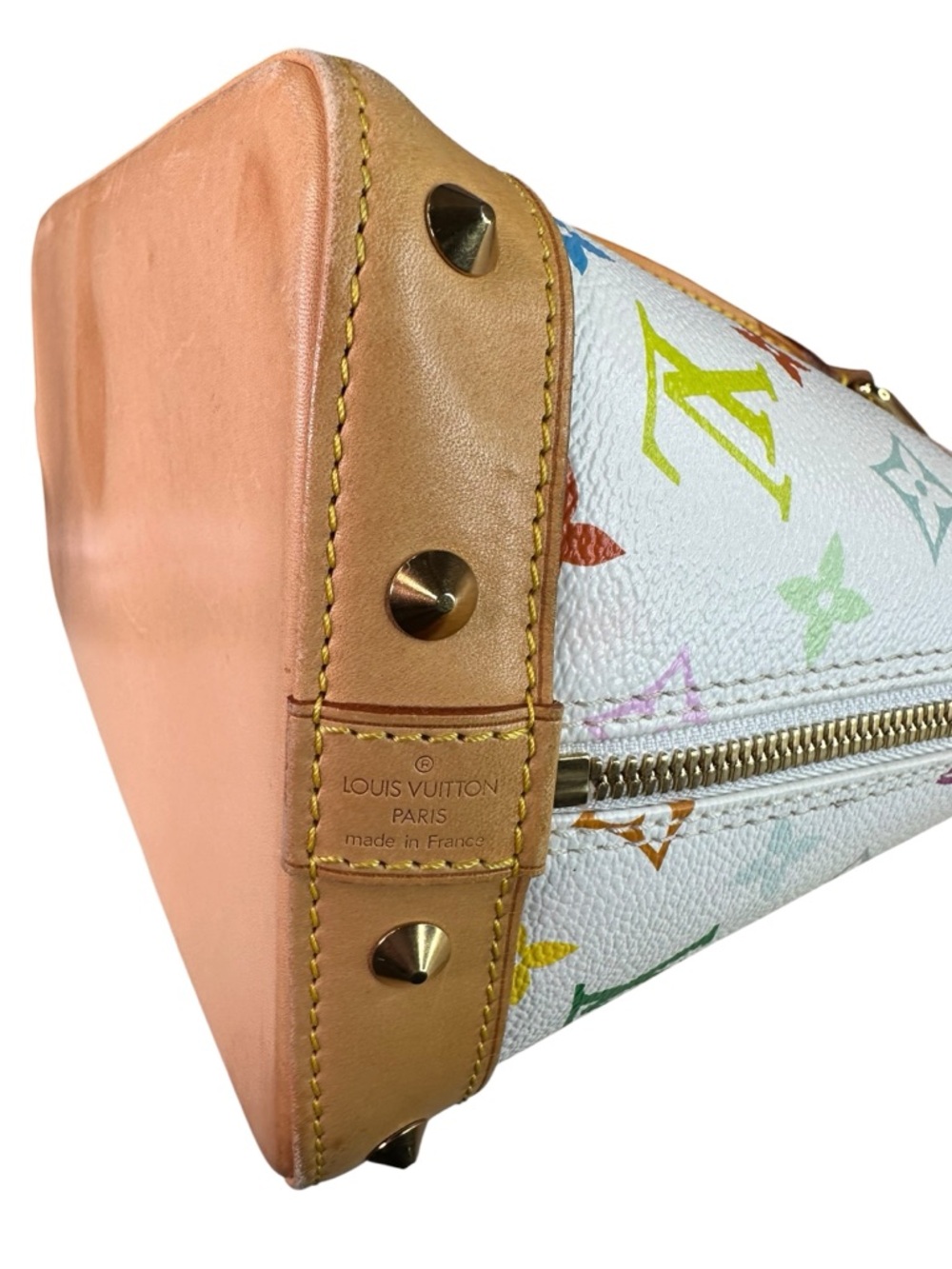 Louis Vuitton White Multicolor Alma Satchel with Tan Trim - Picture 5 of 10